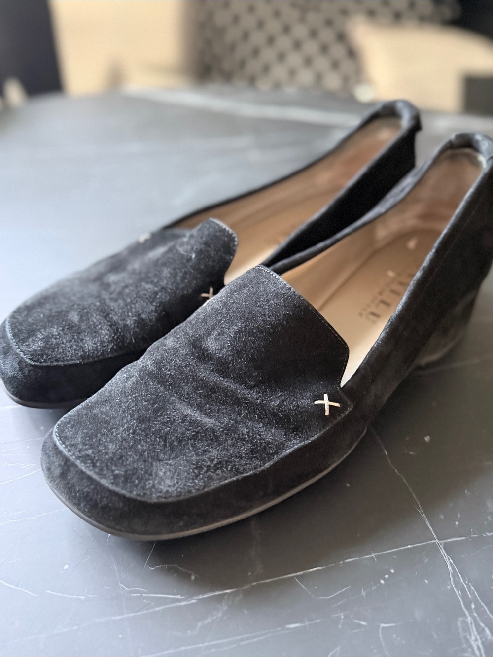 Aniylu Black Suede Slip-On Loafers